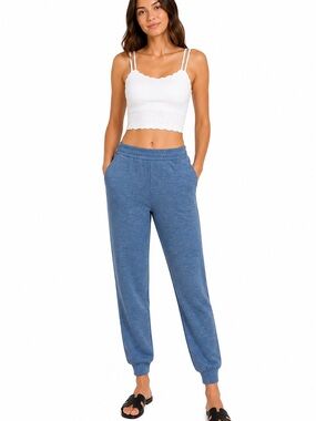 NEW Zenana Cotton Slub Jogger Pants S M L Dusty Blue Lounge Joggers